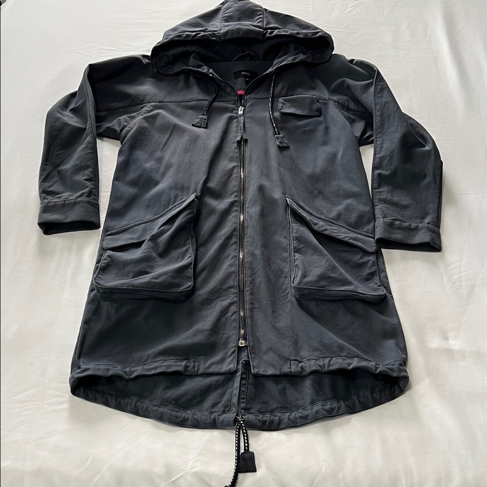 Hakei Blue Canvas Long Zip Front Hooded Jacket
